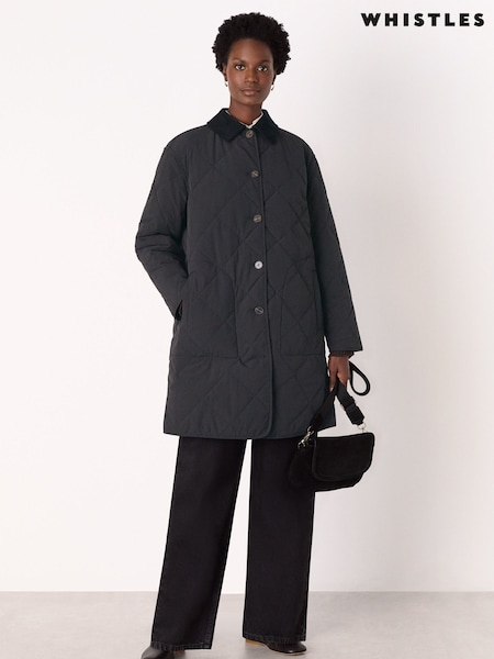 Whistles Black Quilted Cord Collar Coat (Y28399) | €253