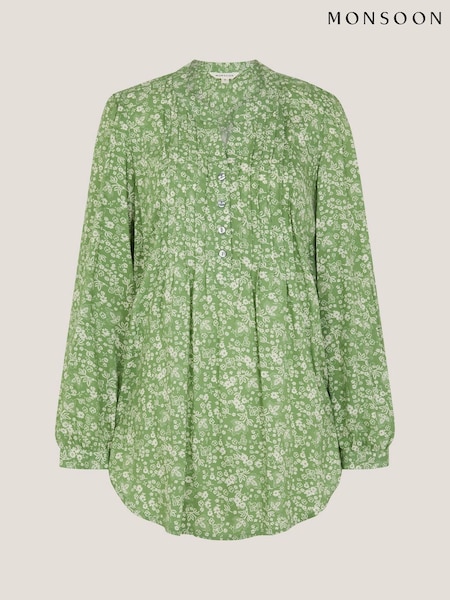 Monsoon Green Tortie Floral Pintuck Blouse (Y28454) | €69