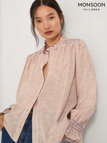 Monsoon Brown Maeve Ruffle Stripe Shirt (Y28468) | R$ 545