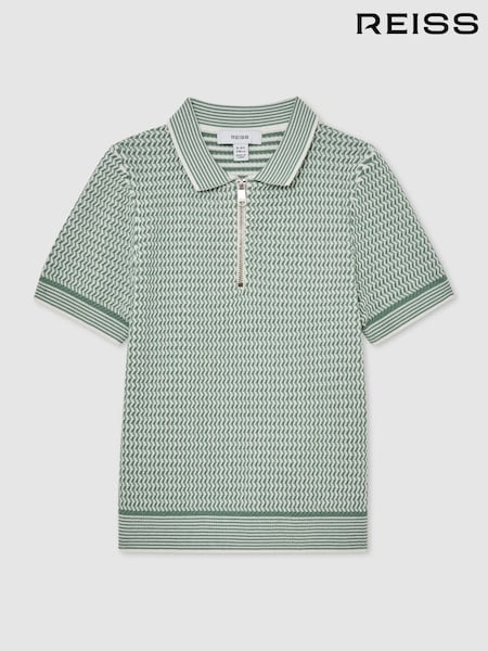 Reiss Green Brink Textured-Knit Half-Zip Polo Shirt (Y28487) | AED331