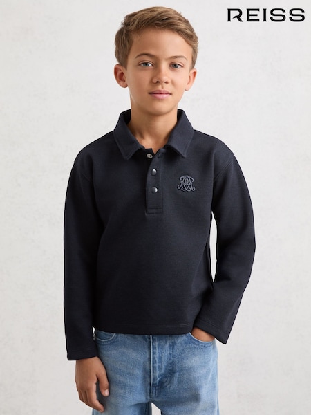 Reiss Navy Blue Willard Monogram Embroidered Polo Shirt (Y28493) | €53