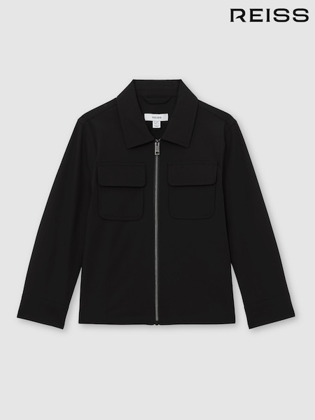 Reiss Black Ascend Twin-Pocket Zip-Through Overshirt (Y28502) | $115