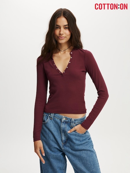 Cotton On Red Ryan Henley Long Sleeve Top (Y28541) | R$ 190