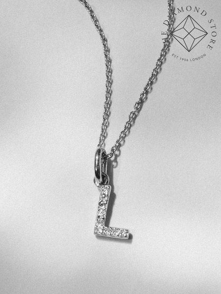 The Diamond Store Silver Love Letter L 0.06ct Lab Diamond Initial Pendant Necklace in Sterling Silver (Y28613) | €190