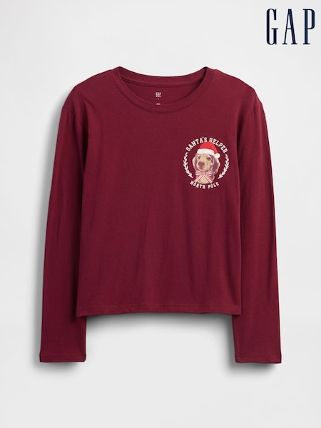 Gap Burgundy Red Relaxed Graphic T-Shirt (4-13yrs) (Y28667) | €15