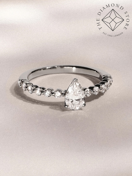 The Diamond Store Silver Solstice 0.80ct Pear Cut Lab Diamond Solitaire Engagement Ring in 9K White Gold (Y28866) | €893
