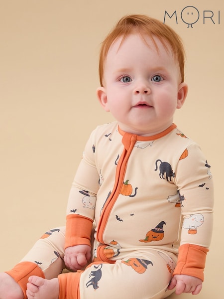 MORI Cream Supersoft Halloween Two Way Zip-Up Sleepsuit (Y29450) | €44 - €47