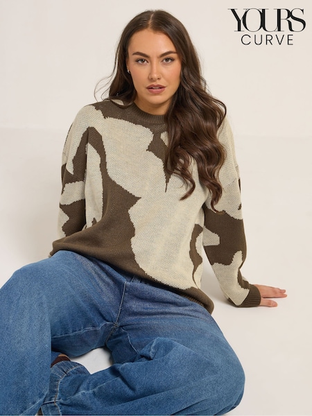Yours Curve Brown Blurred Floral Jumper (Y29483) | €43