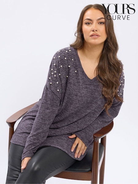 Yours Curve Purple Pearl Drop Shoulder Jumper (Y29487) | €43