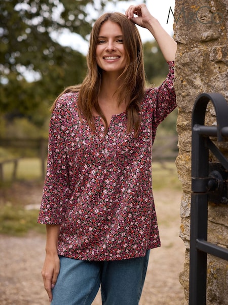M&Co Black Ditsy 3/4 Sleeve Henley Top (Y29495) | €31