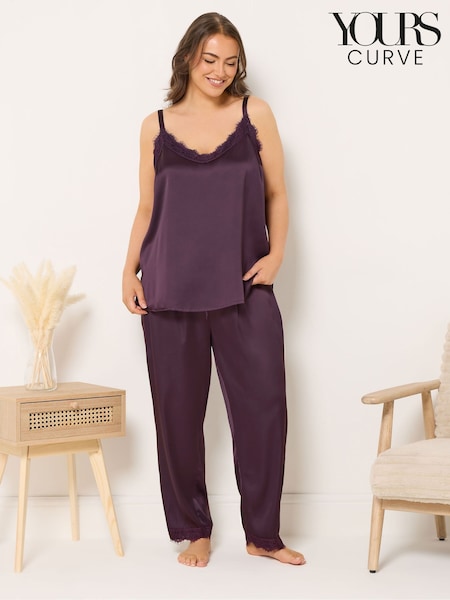 Yours Curve Red Satin Lace Cami Pyjamas Set (Y29510) | R$ 305
