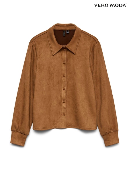 VERO MODA Brown Faux Suede Long Sleeve Shirt (Y29685) | R$ 415