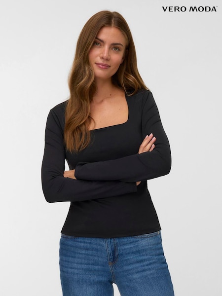 VERO MODA Black Square Neck Long Sleeve Top (Y29686) | €31