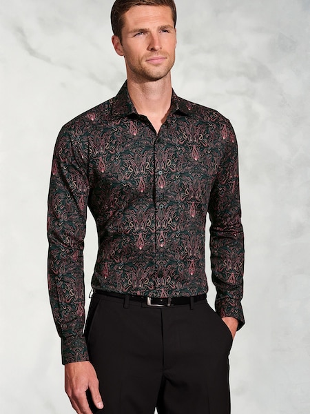 Brook Taverner Red Ornate Paisley Print Cotton Shirt (Y30214) | 247 QAR