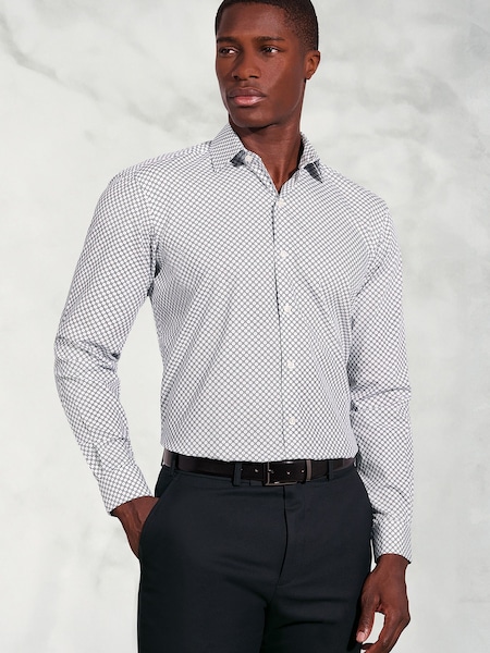 Brook Taverner Blue Geometric Print Cotton Shirt (Y30218) | €66