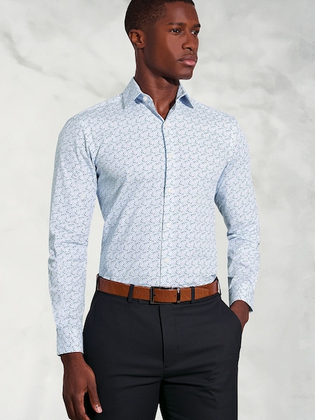 Brook Taverner Blue Hexagon Geometric Print Cotton Shirt (Y30223) | €66