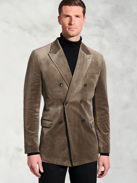 Brook Taverner Brown Velvet Double Breasted Jacket (Y30224) | €197
