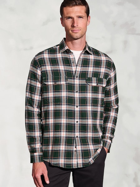Brook Taverner Green Herringbone Check Brushed Cotton Shirt (Y30244) | €66