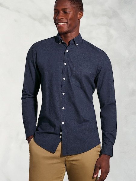 Brook Taverner Blue Melange Brushed Cotton Shirt (Y30248) | 247 QAR