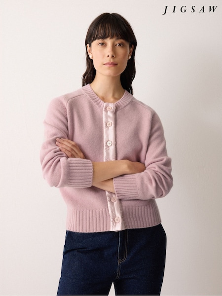 Jigsaw Pink Wool Blend Satin Trim Cardigan (Y30318) | €190