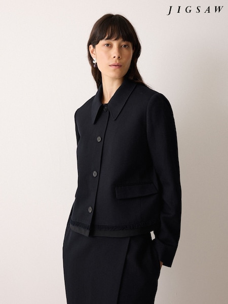 Jigsaw Blue Grosgrain Trim Cropped Jacket (Y30331) | €357