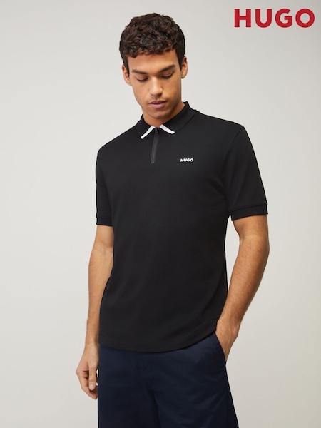 HUGO Black Tipped Zip Collar Polo Shirt (Y30362) | AED577