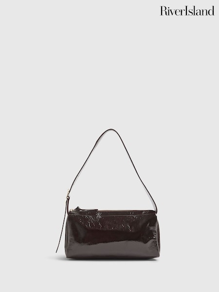 River Island Brown Leather Cracked Texture Shoulder Bag (Y30420) | 228 QAR