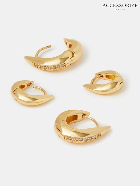 Accessorize Gold Tone 2 Pack 14ct Plated Hook Hoop Earrings (Y30443) | €31