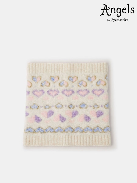 Angels By Accessorize White Girls Heart Fair Isle Snood (Y30444) | AED76