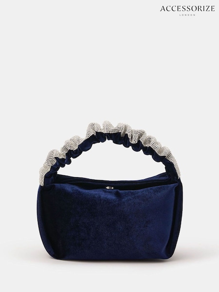 Accessorize Blue Diamanté Ruched Strap Velvet Handbag (Y30449) | 310 QAR