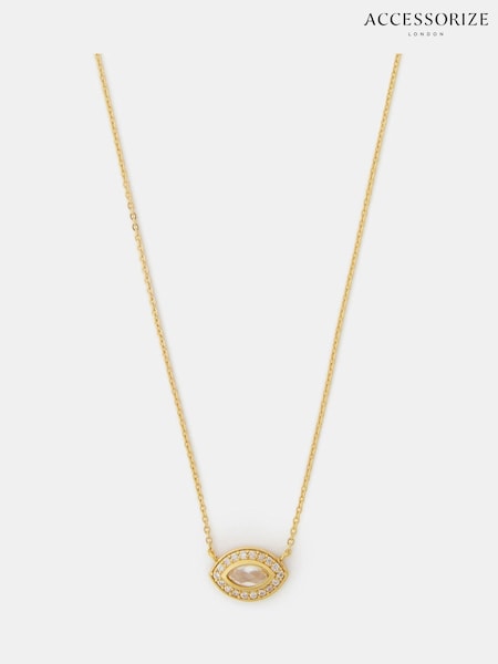 Accessorize Gold Tone 14ct Plated Diamanté Evil Eye Necklace (Y30457) | €31