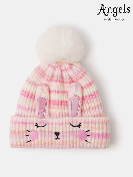 Angels By Accessorize Pink Girls Bunny Stripe Bobble Hat (Y30458) | AED76