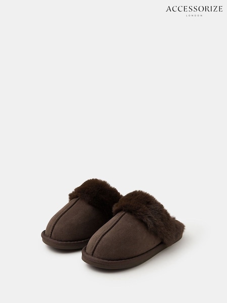 Accessorize Brown Suedette Mule Slippers (Y30463) | AED171