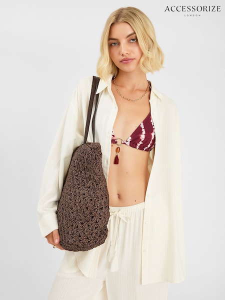 Accessorize Natural Long Sleeve Stripe Beach Cover Up Shirt (Y30470) | €47