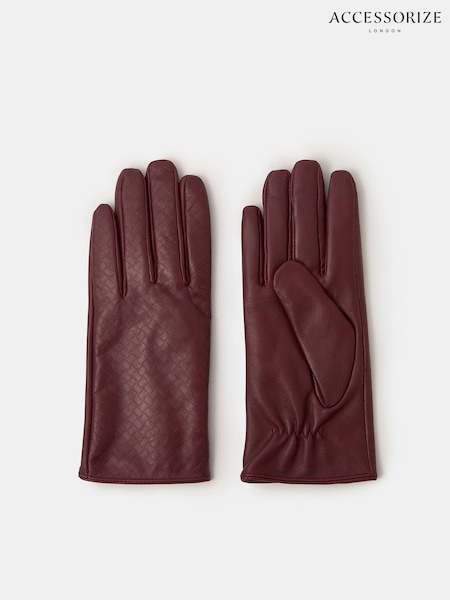 Accessorize Red Woven Leather Gloves (Y30473) | R$ 245