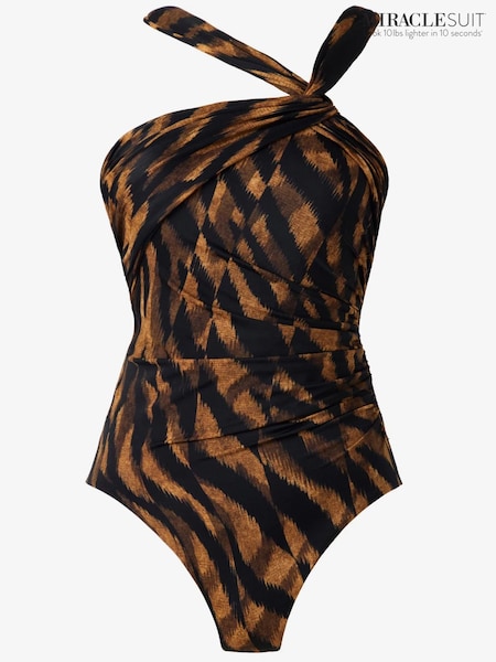 Miraclesuit Animal Asymmetrical Halter Neckline Hidden Underwire Leopard Print Tummy Control Swimsuit (Y30516) | AED1,252