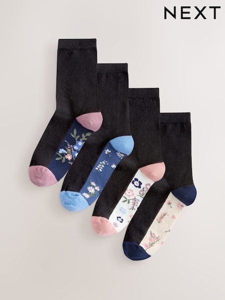 Floral Print Footbed Ankle Socks 4 Pack (Y30555) | 57 SAR