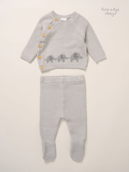 Rock-A-Bye Baby Boutique True Knit Elephant Cardigan And Footed Trousers Outfit Set (Y30592) | €32