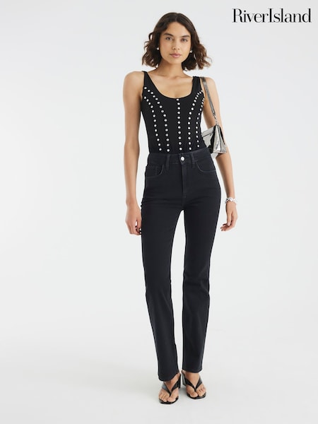 River Island Black High Rise Stretch Straight Jeans (Y30821) | €62