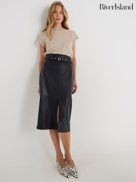 River Island Black Belted Midi Skirt (Y30835) | €50