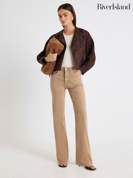 River Island Brown High Rise Stretch Straight Jeans (Y30839) | €62