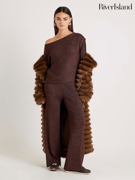 River Island Brown Glitter Wide Leg Trousers (Y30856) | €51