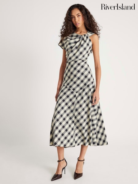 River Island Cream Check Knot Detail Maxi Dress (Y30865) | €79