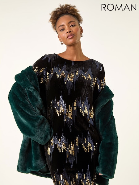 Roman Blue Sequin Velvet Shift Stretch Dress (Y30874) | €83