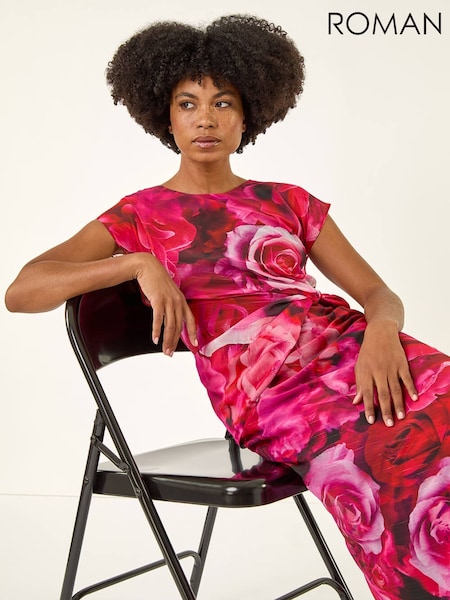 Roman Pink Floral Print Twist Detail Dress (Y30893) | €86