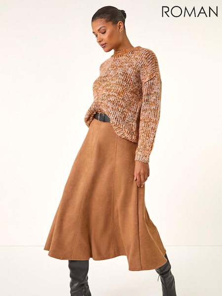 Roman Brown Belted Suedette Midi Skirt (Y30905) | €56