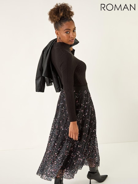 Roman Black Printed Lace Overlay Skirt (Y30908) | €56