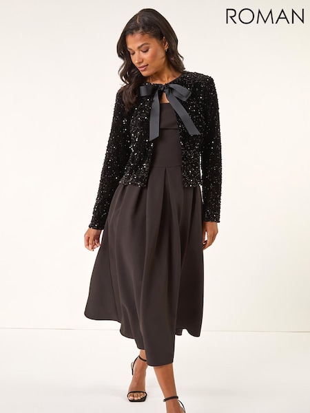 Roman Black Sequin Bow Front Jacket (Y30923) | €83