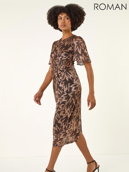 Roman Metallic Foil Print Twist Front Midi Dress (Y30934) | €115