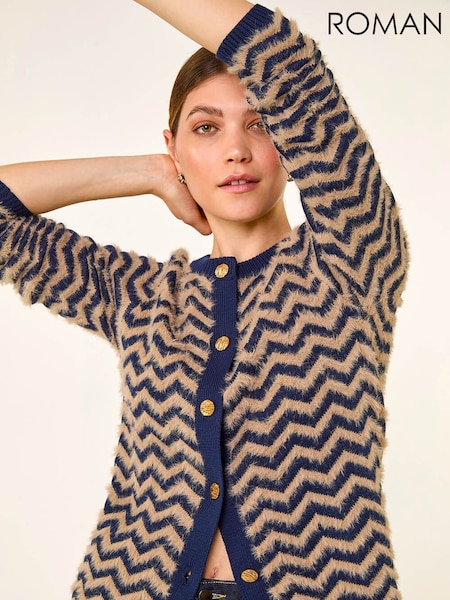 Roman Blue Fluffy Stripe Knit Cardigan (Y30936) | €58